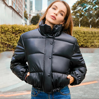 women winter thick pu leather coats