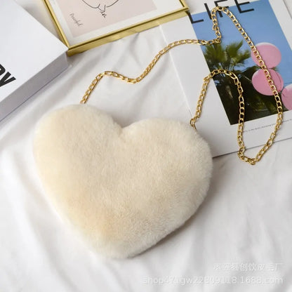 Heart Shaped Faux Fur Crossbody Wallet