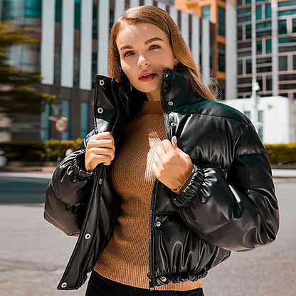 women winter thick pu leather coats