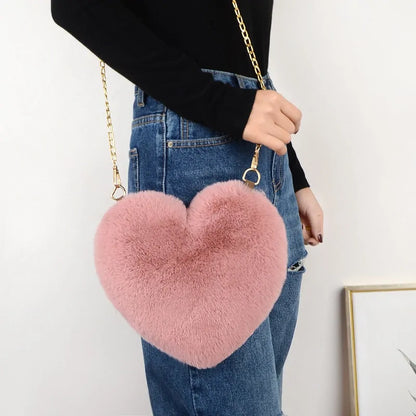 Heart Shaped Faux Fur Crossbody Wallet